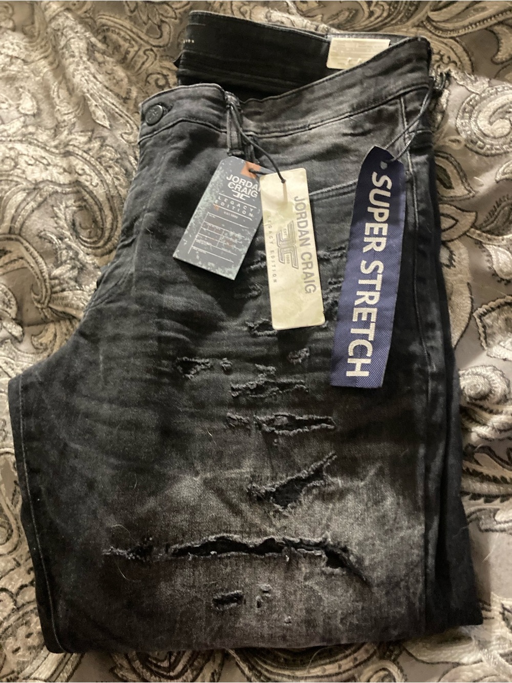 Jordan Craig Men’s Washed Black Distressed Skinny Jeans 38/32